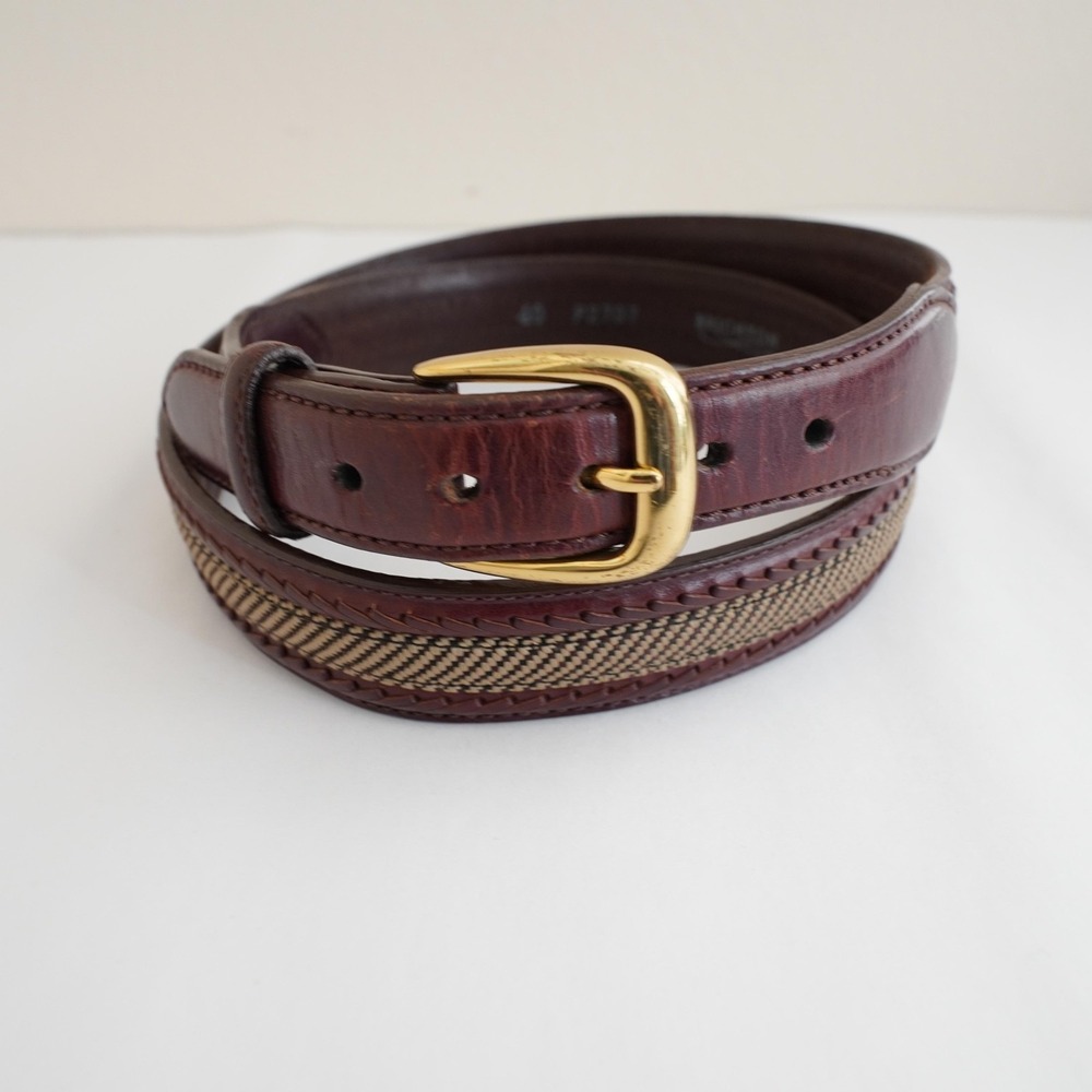Brighton Leather Belt Mens 40 Brown Woven Gold Buckle Classic Business Casual - Picture 10 of 11